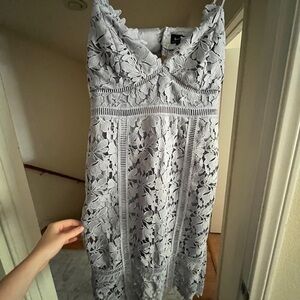 Bardot Lace Dress in Light Gray